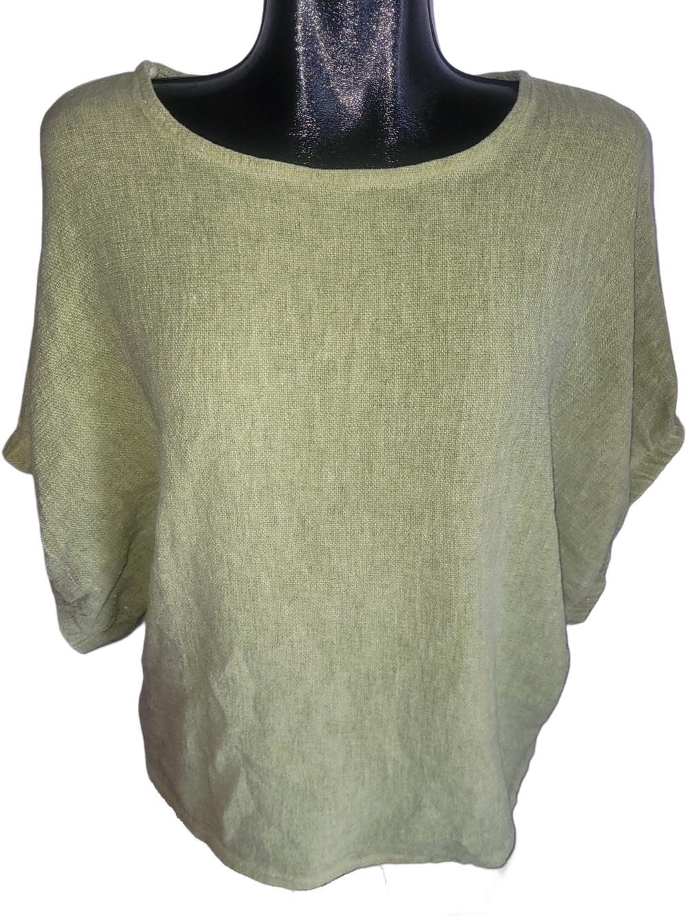 Meo Meli Light Green Women’s Linen Blend Relaxed Boxy Fit Short Sleeve Top